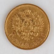 A Russian 5 Rouble gold coin, 1898