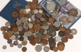 A collection of coins, to include an enamelled Victorian double florin, an enamelled shilling, a USA
