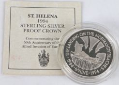 Royal Mint St. Helena piedfort silver proof crown, 50th Anniversary of the Allied Invasion of Europe