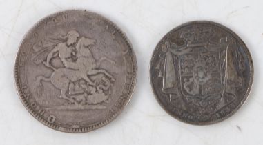 A George III crown, 1819, a George IIII half crown, 1836 (2)