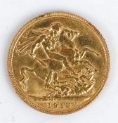 A George V gold sovereign, 1913, St. George and the dragon