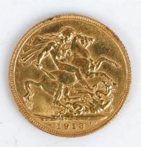 A George V gold sovereign, 1913, St. George and the dragon