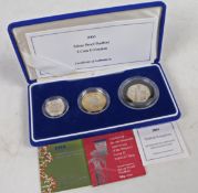 A Royal Mint 2003 silver proof piedfort three coin collection, consisting of DNA £2, £1 and one