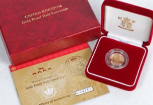 An Elizabeth II United Kingdom gold proof half sovereign 2002, crowned shield verso, cased