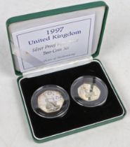 A Royal Mint 1997 United Kingdom silver proof fifty pence two coin set, consisting of the old and