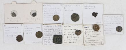 A collection of Roman coins to include two "widow's mite", two Constantine, two Constantinus, two