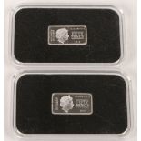 Two Bailiwick of Jersey fifty pence silver bars, 2016, with scenes from the Bayeux tapestry verso,