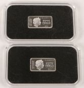 Two Bailiwick of Jersey fifty pence silver bars, 2016, with scenes from the Bayeux tapestry verso,