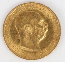 An Austrian gold 20 Corona coin, 1915