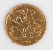 A George V half sovereign, 1913, St. George and the dragon