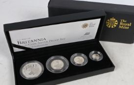 A Royal Mint 2012 silver proof Britannia collection four coin set, cased with certificate