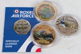 Guernsey Battle of Britain £5 coin 2010, Guernsey Royal Air Force 1939-45 Spitfire fifty pence 2020,