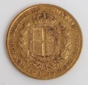 A Kingdom of Sardinia Carlo Alberta 20 lire gold coin