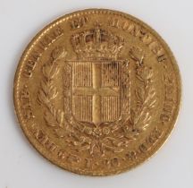 A Kingdom of Sardinia Carlo Alberta 20 lire gold coin