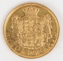 A Danish gold twenty Kroner coin, 1910