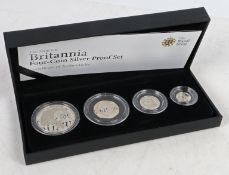 A Royal Mint 2008 silver proof Britannia collection four coin set, cased with certificate