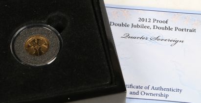 A 2012 gold proof Diamond Jubilee quarter sovereign, double portrait of Queen Victoria and Queen