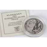 Royal Mint Alderney silver proof £2 coin, 50th Anniversary of the Allied Invasion of Europe 1994,