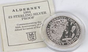 Royal Mint Alderney silver proof £2 coin, 50th Anniversary of the Allied Invasion of Europe 1994,