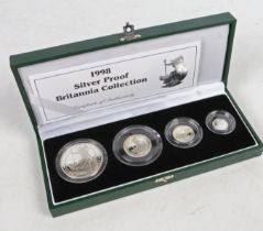 A Royal Mint 1998 silver proof Britannia collection four coin set, cased with certificate