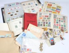Stamps, World, cigarette cards and matchbox labels, in albums
