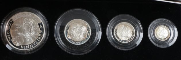 A Royal Mint 2010 silver proof Britannia collection four coin set, cased with certificate