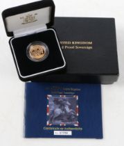 A Royal Mint proof sovereign, 2004, St. George and dragon, cased with certificate