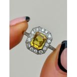 Yellow Sapphire and Diamond Ring in Platinum