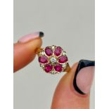 Large Ruby and Diamond Flower Ring in 9ct Yellow Gold