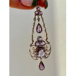 Antique Large Amethyst and Pearl Pendant in Gold
