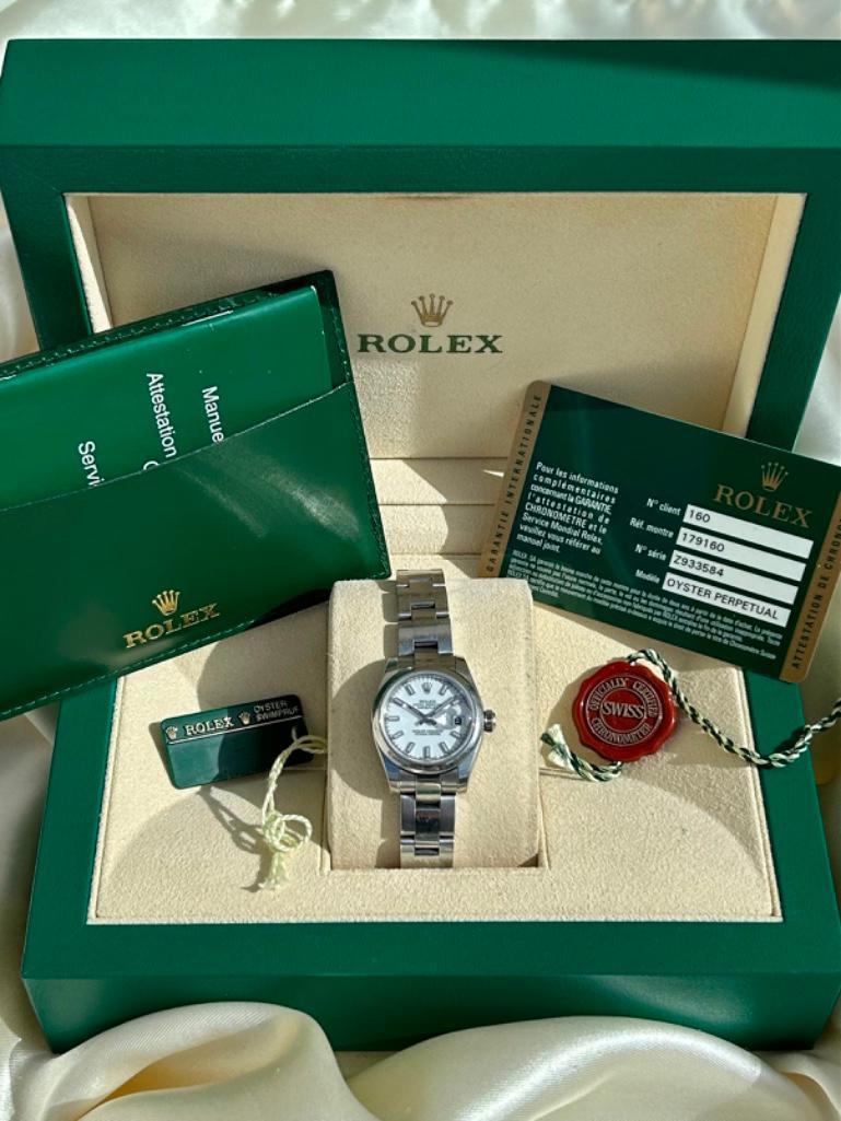 Ladies Rolex Oyster Perpetual Date just 179160 Original Receipts, Box and Guarantee Card