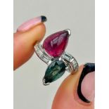 Platinum Green Sapphire and Pink Tourmaline and Diamond Twist Ring Moi Et Toi