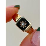 Chunky 9ct Gold Signet Ring with Diamond Star