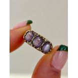 Vintage Chunky 9ct Yellow Gold Heart Gallery Amethyst 3 Stone Ring