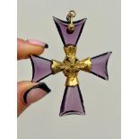 Antique Large Amethyst & Gold Cross Pendant