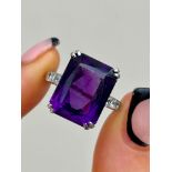 Outstanding Emerald Cut Siberian Amethyst and French Cut Diamond Ring