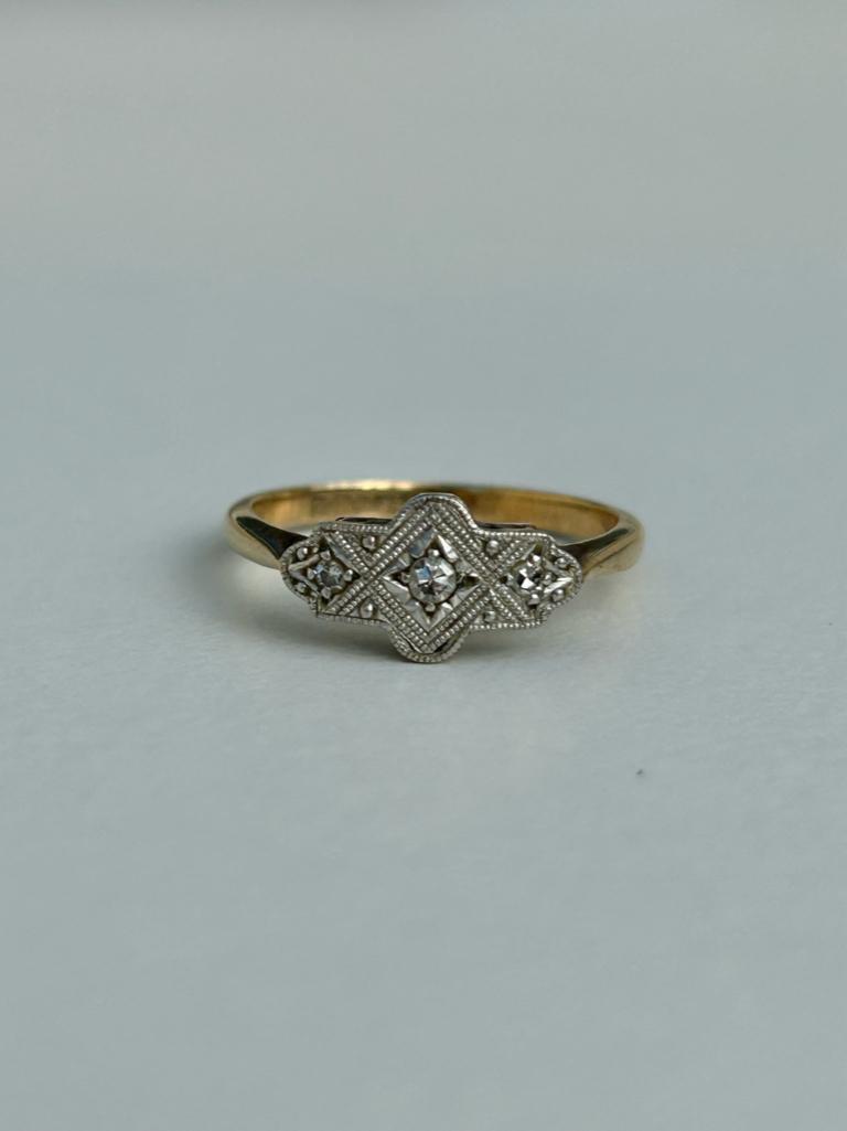 Art Deco Diamond 9ct Yellow Gold and Platinum Ring - Image 3 of 6