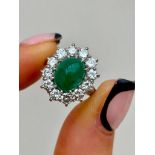 Large Cabochon Emerald and Diamond Cluster Ring