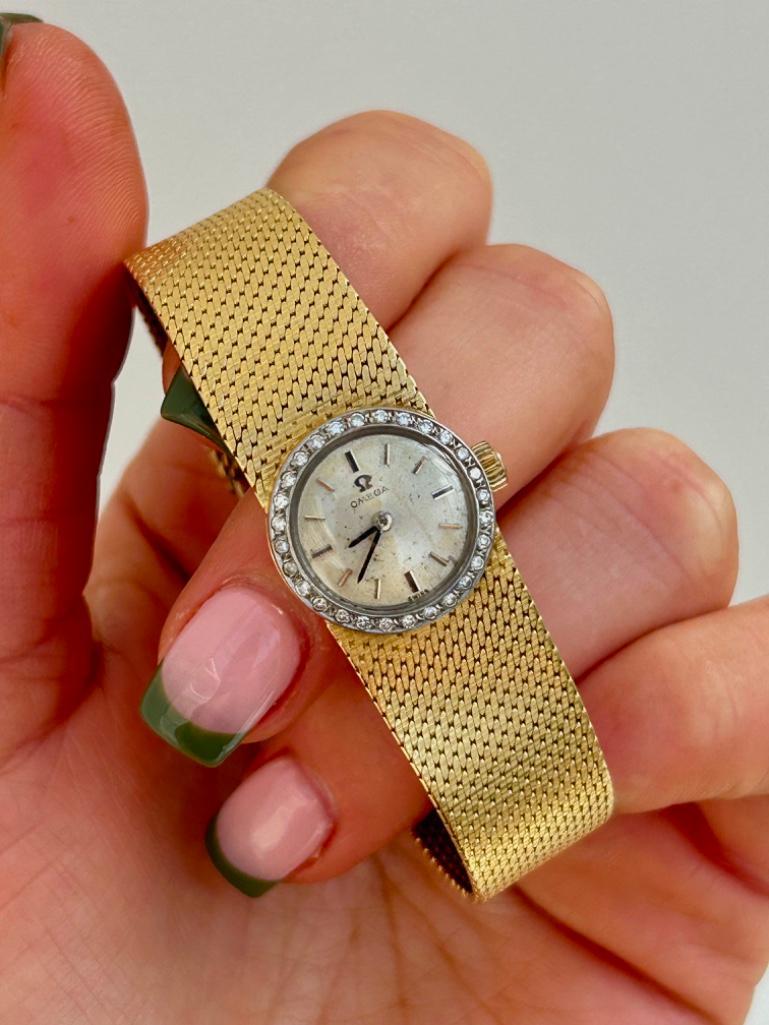 Antique 18ct Yellow Gold Diamond Omega Watch