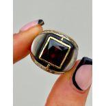 Huge Chunky Yellow Gold Garnet Diamond Dress Ring