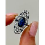 Antique Sapphire and Diamond Panel Ring in Platinum