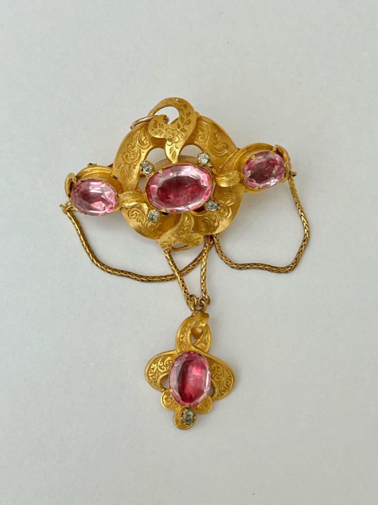Antique Gold Foiled Amethyst and Crystal Brooch/Pendant - Image 4 of 5