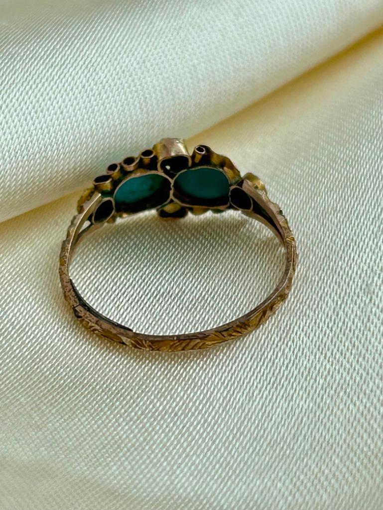 Sweet Gold Turquoise and Pearl Unusual Ring - Image 4 of 5