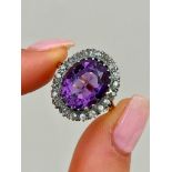 Large Amethyst and Diamond Halo Ring in 18ct Gold