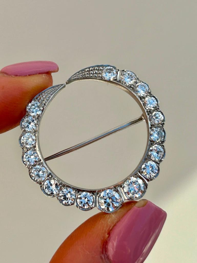 Large Diamond Crescent Brooch Approx 3.70 carats 18ct White Gold