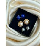 Huge Vintage Interchangeable 14ct Yellow Gold Earrings Diamond, Pearl and Lapis Lazuli