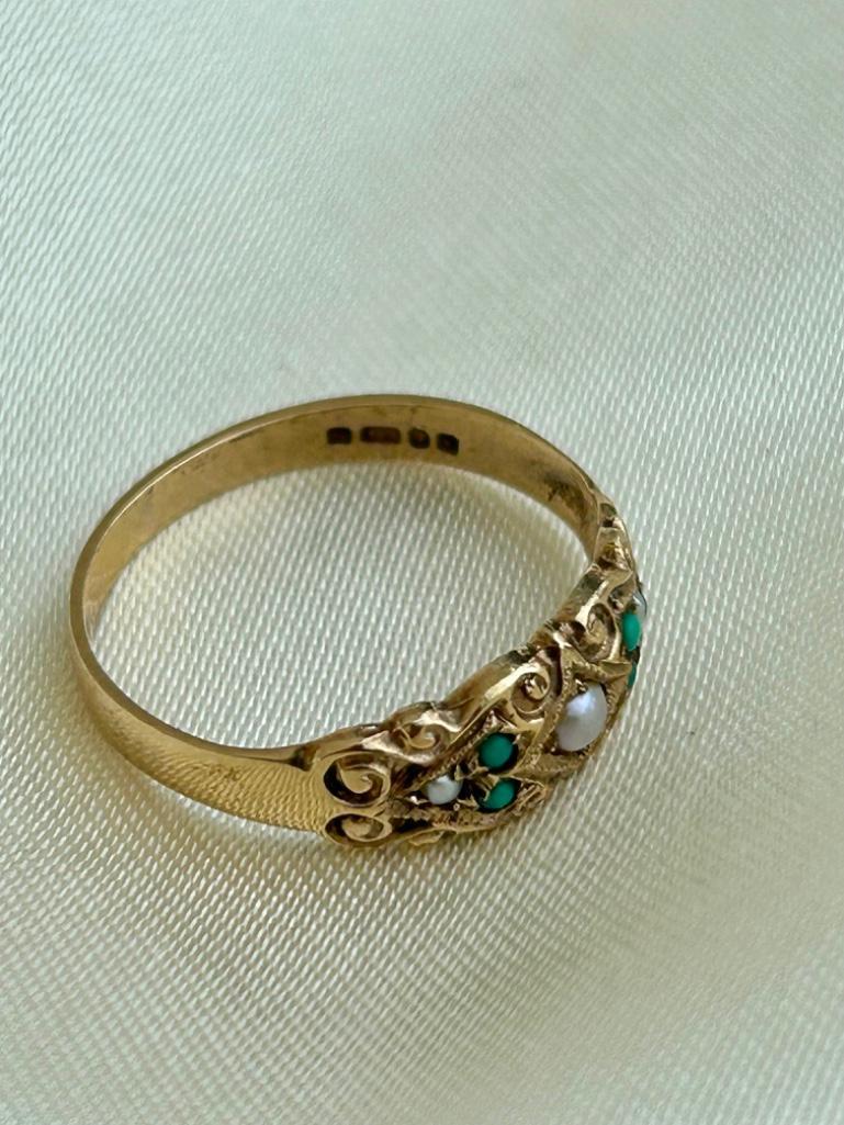 9ct Gold Turquoise and Pearl Ring - Image 5 of 5