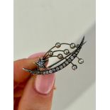 Antique Diamond & Pearl Crescent Shooting Star Lucky Brooch