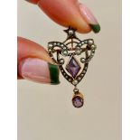 Sweet Antique 9ct Gold Amethyst and Pearl Star Pendant