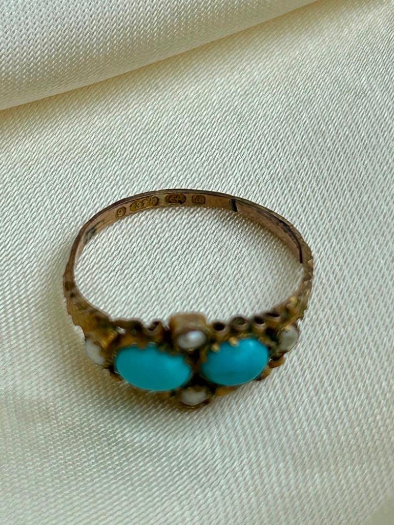 Sweet Gold Turquoise and Pearl Unusual Ring - Image 5 of 5